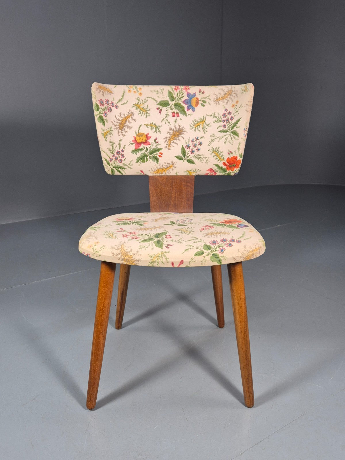 Retro 1950s Dining Chair Teak Bentwood Floral MCM Vintage EB10937 MNOR1