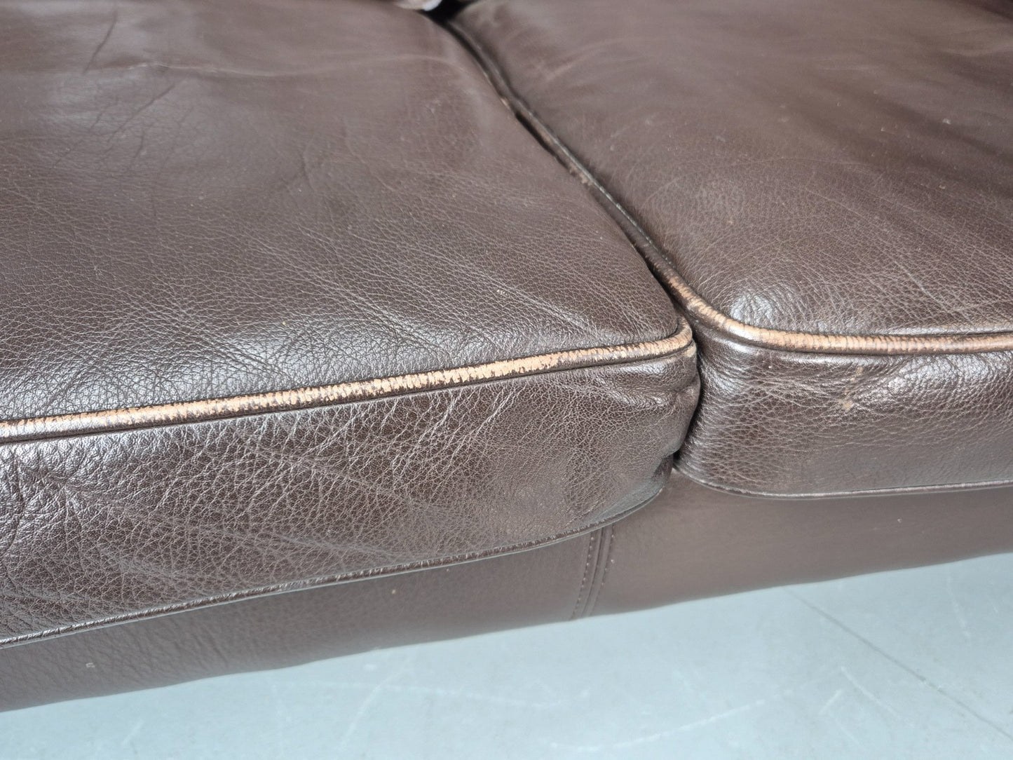 Vintage 2 Seater Settee 1970s Danish Brown Leather Mogensen Style EB11641 M3SS7
