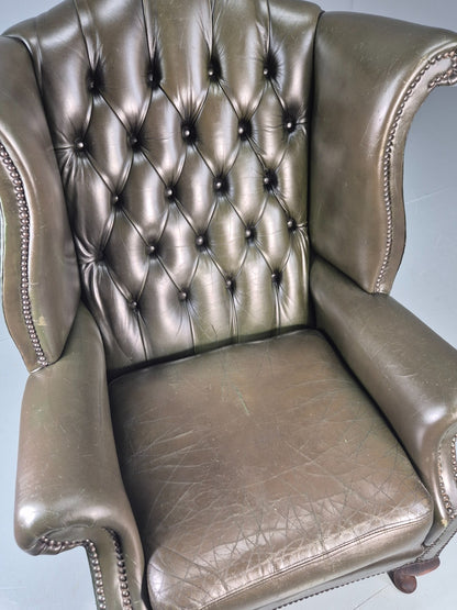 Vintage Wingback Leather Lounge Chair Queen Anne Style 1970s Retro EB11532 VLEA17