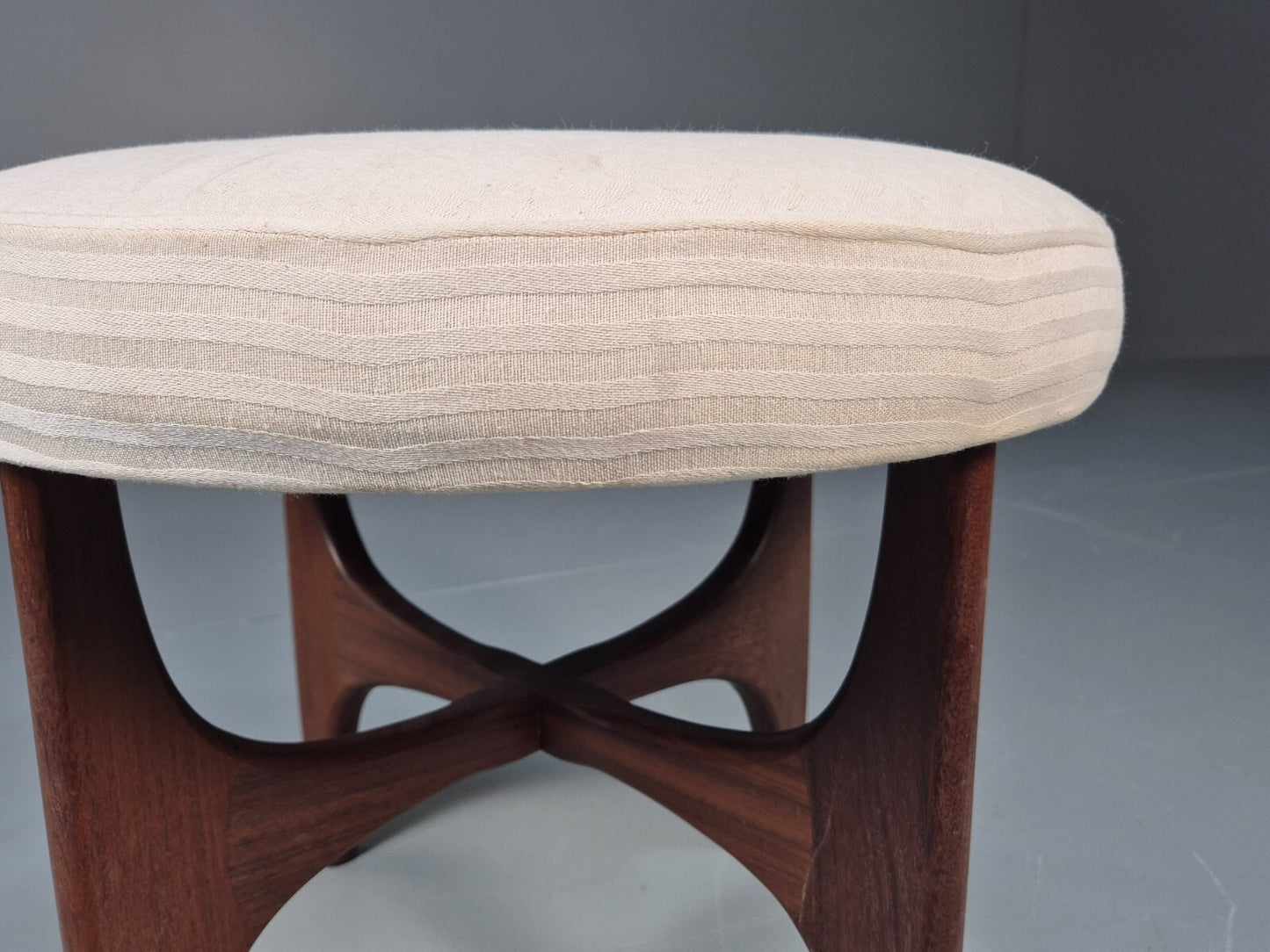 Vintage G plan Dressing Table Stool Teak Astro Base White Cotton EB9750 MFOO - UKDK FURNITURE