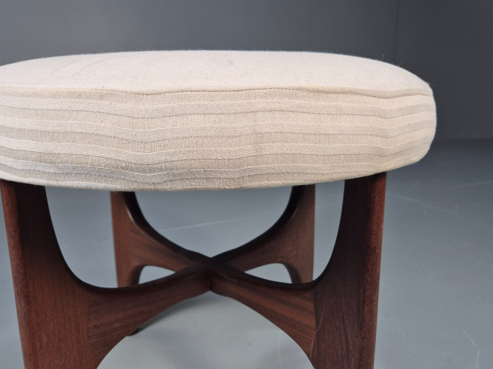 Vintage G plan Dressing Table Stool Teak Astro Base White Cotton EB9750 MFOO - UKDK FURNITURE