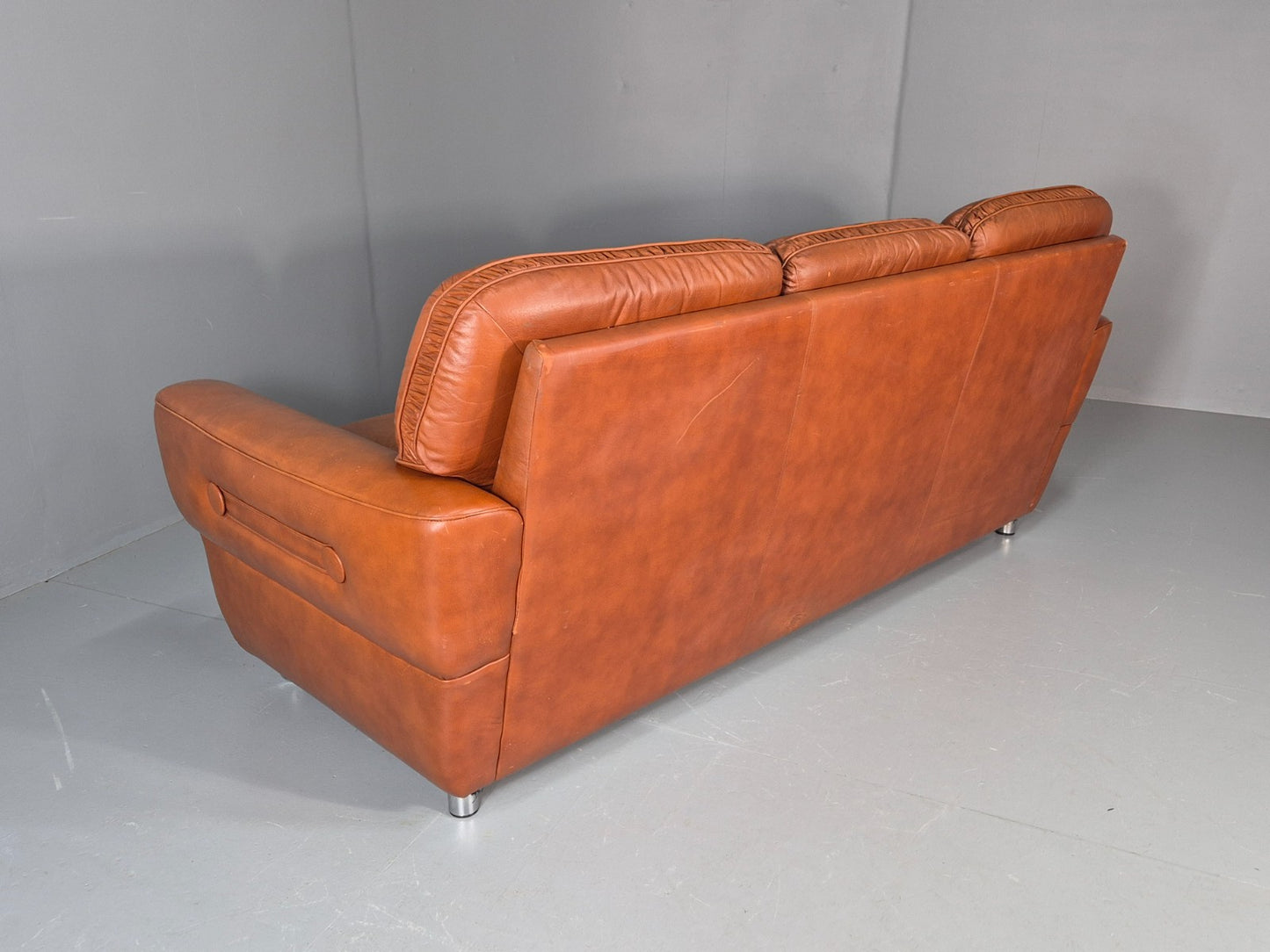 Vintage Danish 3 seater Settee 1970s Danish Tan Leather Retro MCM EB11638 M3SS18