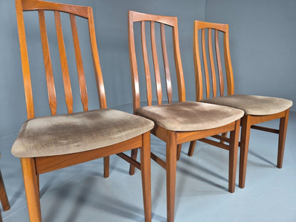 4 Vintage teak Dining Chairs High Back William Lawrence Brown Pads EB9392 MDIN - UKDK FURNITURE