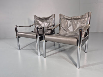 2 Vintage Leather and Chrome Lounge Chairs Safari by Borje Johanson EB11287 MNOR4