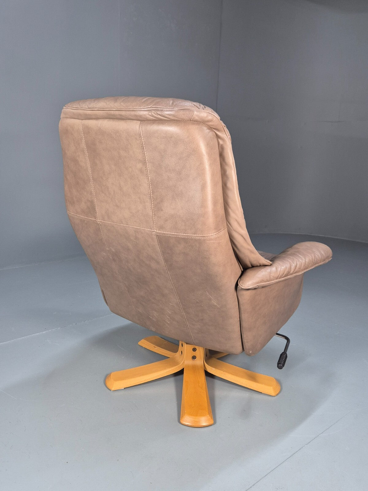 Vintage Danish Swivel and Recline Lounge Chair Beige Leather 1980s EB8889 MSWI - UKDK FURNITURE