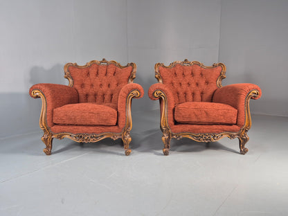 2 Vintage French Rococo Style Lounge Chairs Quality Reproduction  EB11659 VCLO5