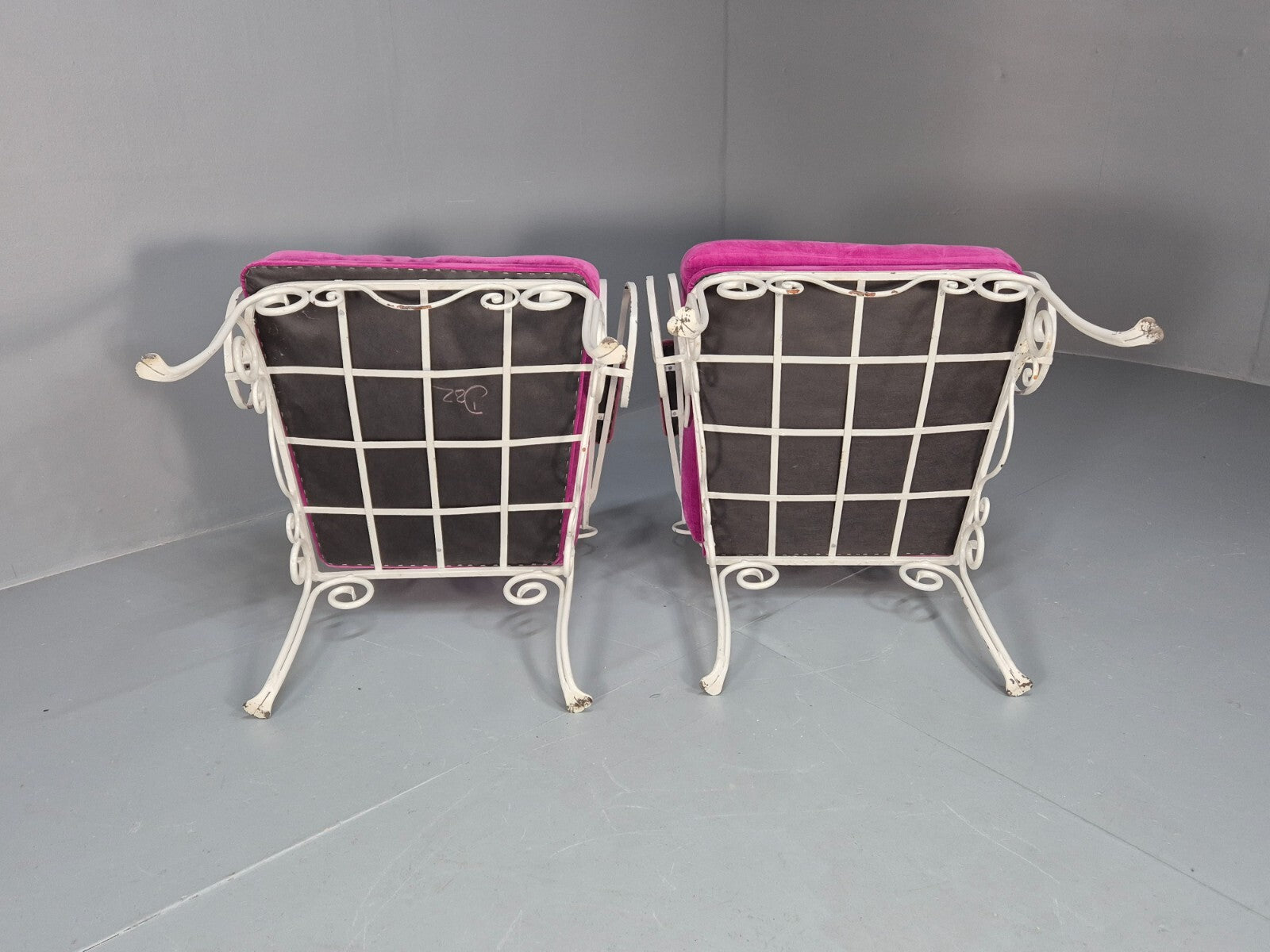 2 Vintage Pink Velvet and Wrought Iron 1950s Chairs French Orangery EB9677 VCLO - UKDK FURNITURE