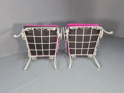 2 Vintage Pink Velvet and Wrought Iron 1950s Chairs French Orangery EB9677 VCLO - UKDK FURNITURE