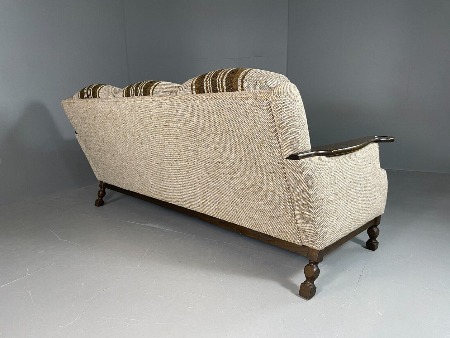 Vintage Danish 3 Seat Sofa Cream and Green Wool Oak Frame Retro 1970 EB6735 M3SS - UKDK FURNITURE