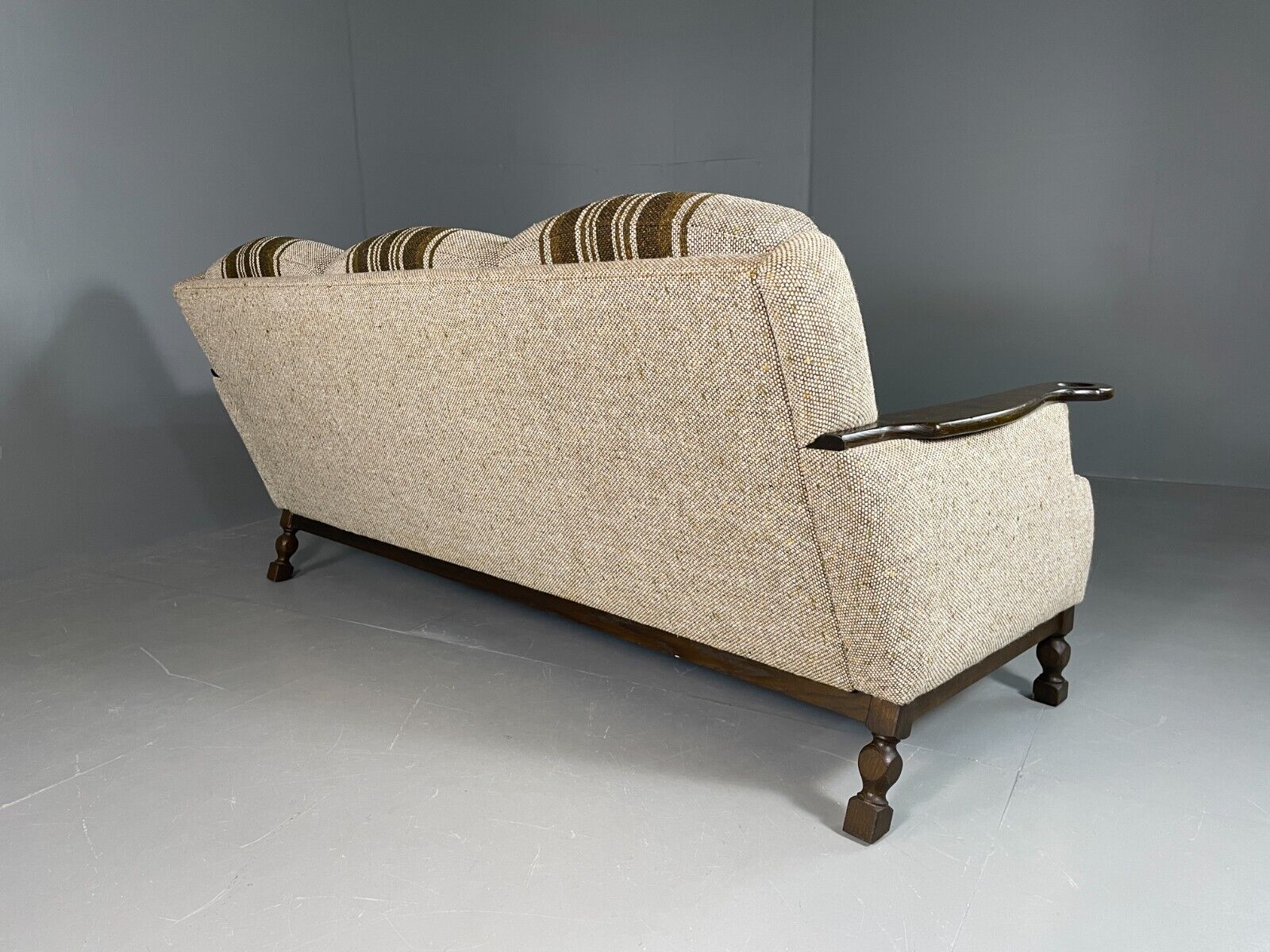 Vintage Danish 3 Seat Sofa Cream and Green Wool Oak Frame Retro 1970 EB6735 M3SS - UKDK FURNITURE