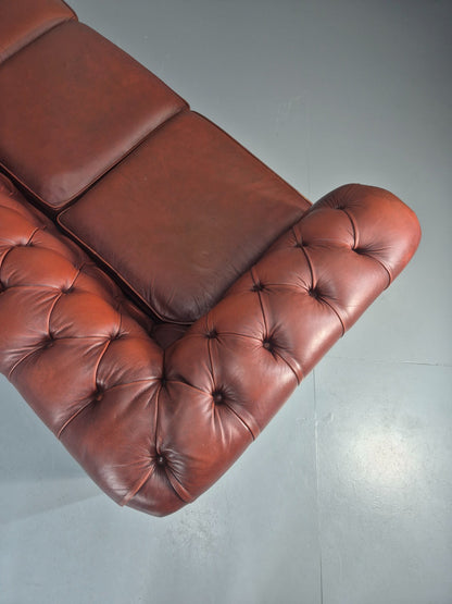 3 Seater Chesterfield Sofa Red Leather Studded Vintage EB11028 VCHE16