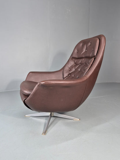 Retro Swivel Bucket Chair 1970s Denmark Brown Vinyl Mid Century EB11415 MSWI8