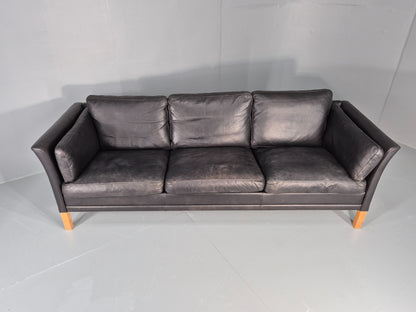 Vintage 3 Seat Sofa Danish Black Leather Mid Century Retro 1980s EB10483 M3SS7