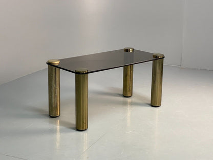 Vintage Rectangular Coffee Table Brass & Smoked Glass Zanuso Style EB8687 MWOO - UKDK FURNITURE
