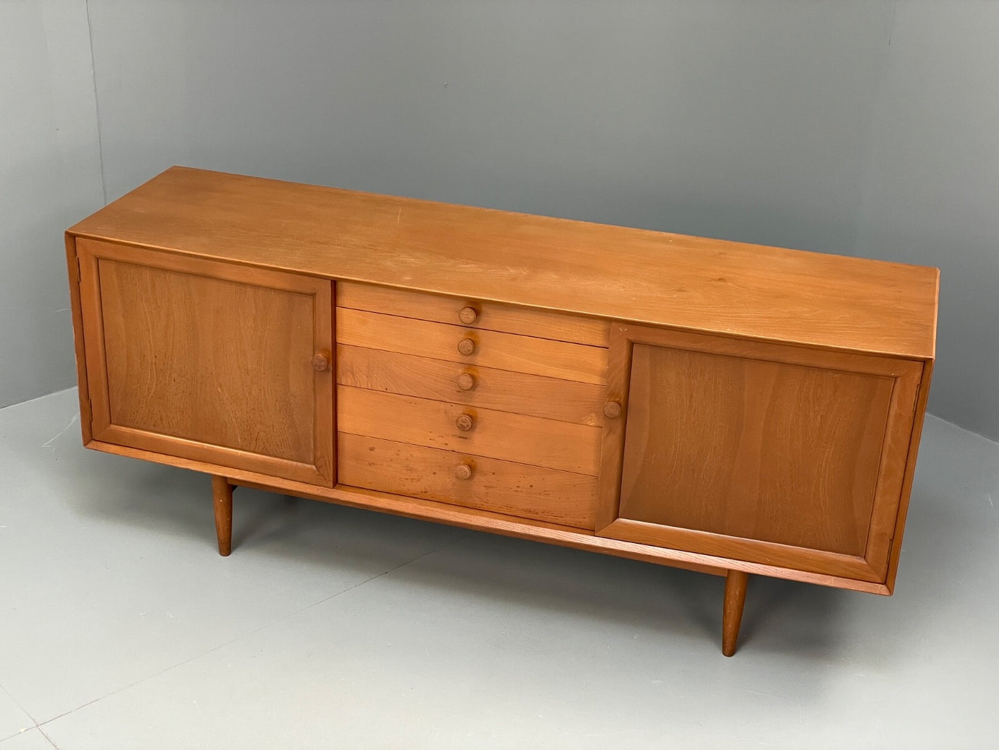 Vintage Scandart Elm Sideboard 1960s Mid Century Drawers Shelving EB9812 MWOO - UKDK FURNITURE