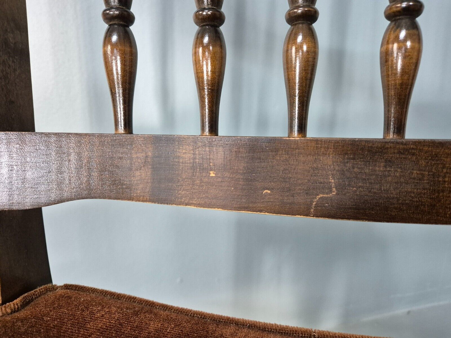 5 Vintage Dining Chairs Brown Velour Mahogany Stag 1970s Retro EB9148 VDIN - UKDK FURNITURE