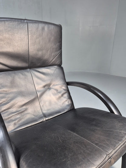 Vintage Danish Bentwood Armchair Black Leather Black Frame Reclining EB8770 MBEN - UKDK FURNITURE