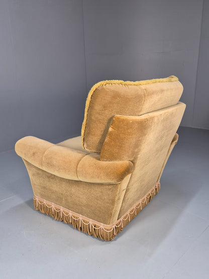 Vintage Gold Velour Danish Lounge Chair Chintzy Kitsch 1970s Retro EB9784 MNOR - UKDK FURNITURE
