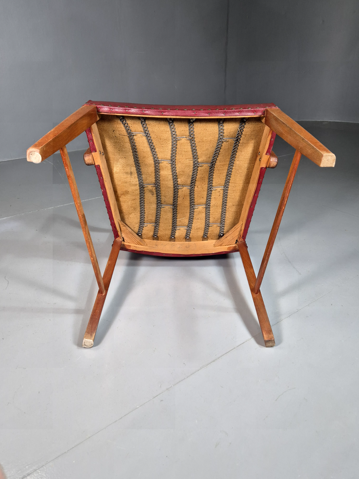 Vintage Elbow Chair Beech Frame Red Vinyl 1950s Retro MCM EB7329 MDIN10