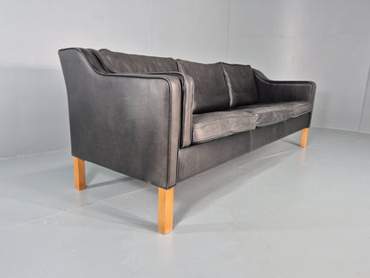 Vintage 3 Seat Sofa Black Leather Danish 1980s Retro Mid Century EB10479 M3SS14