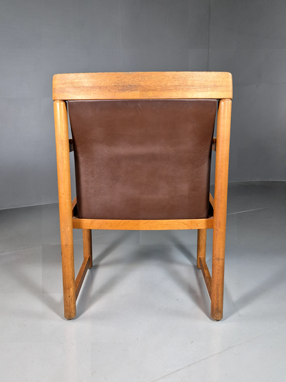 Vintage Swedish Elbow Chair Brown Leather Oak Frame Lundquist MCM EB7069 MNOR - UKDK FURNITURE