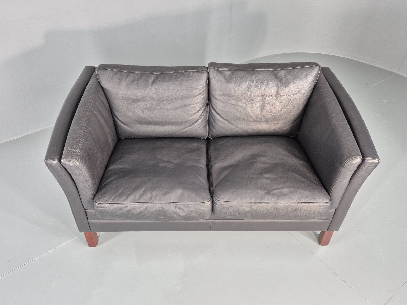 Vintage 2 Seat Sofa Danish Black Leather Mid Century Retro 1980s EB10473 M2SS4
