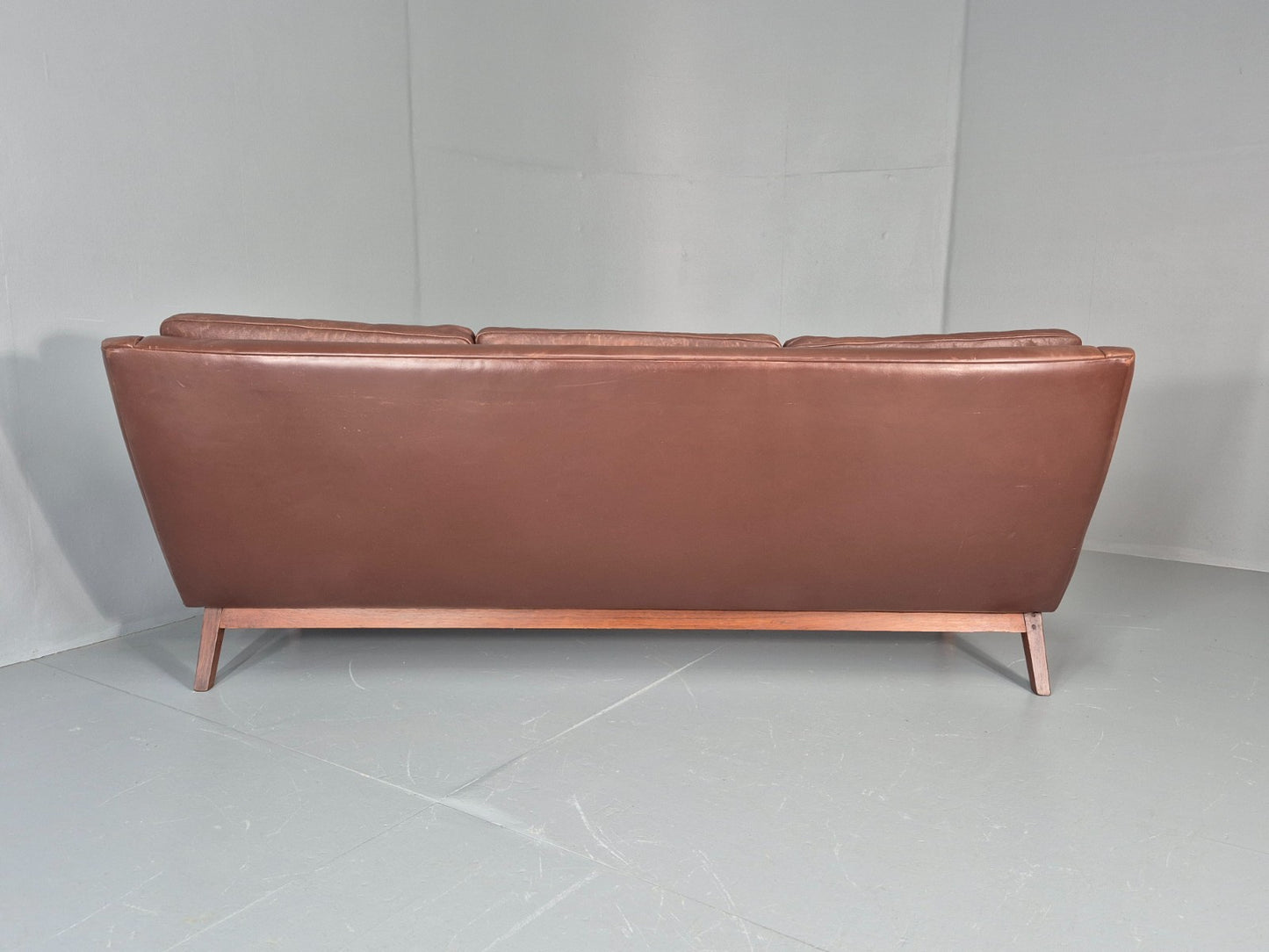 Mid Century Leather 3 Seat Sofa Brown Leather 1960s Retro  EB11367 M3SS19