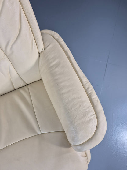 Vintage Danish Swivel Recline Lounge Chair Cream Leather 1990s  EB11400 MSWI8
