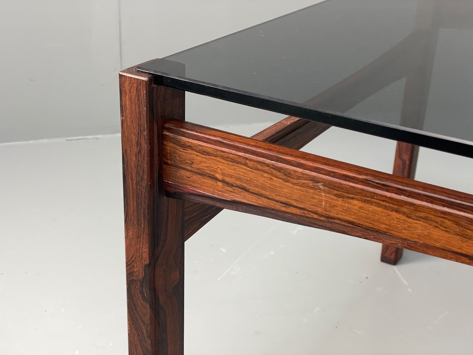 Vintage 1960s Coffee Table Smoked Glass Wood Swedish Mid Century EB11195 MWOO3