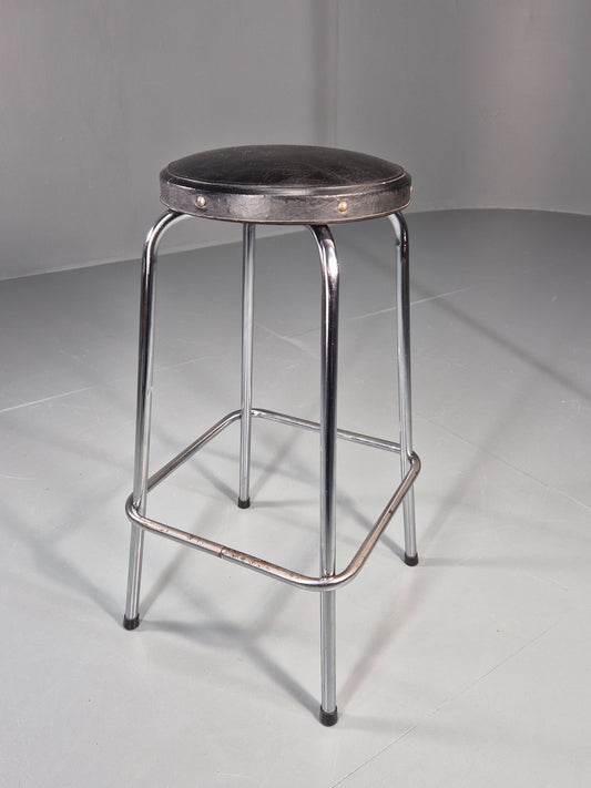 Vintage Bar Stool Black Vinyl and Chrome 1980s Bauhaus style Retro EB11274 MDIN0