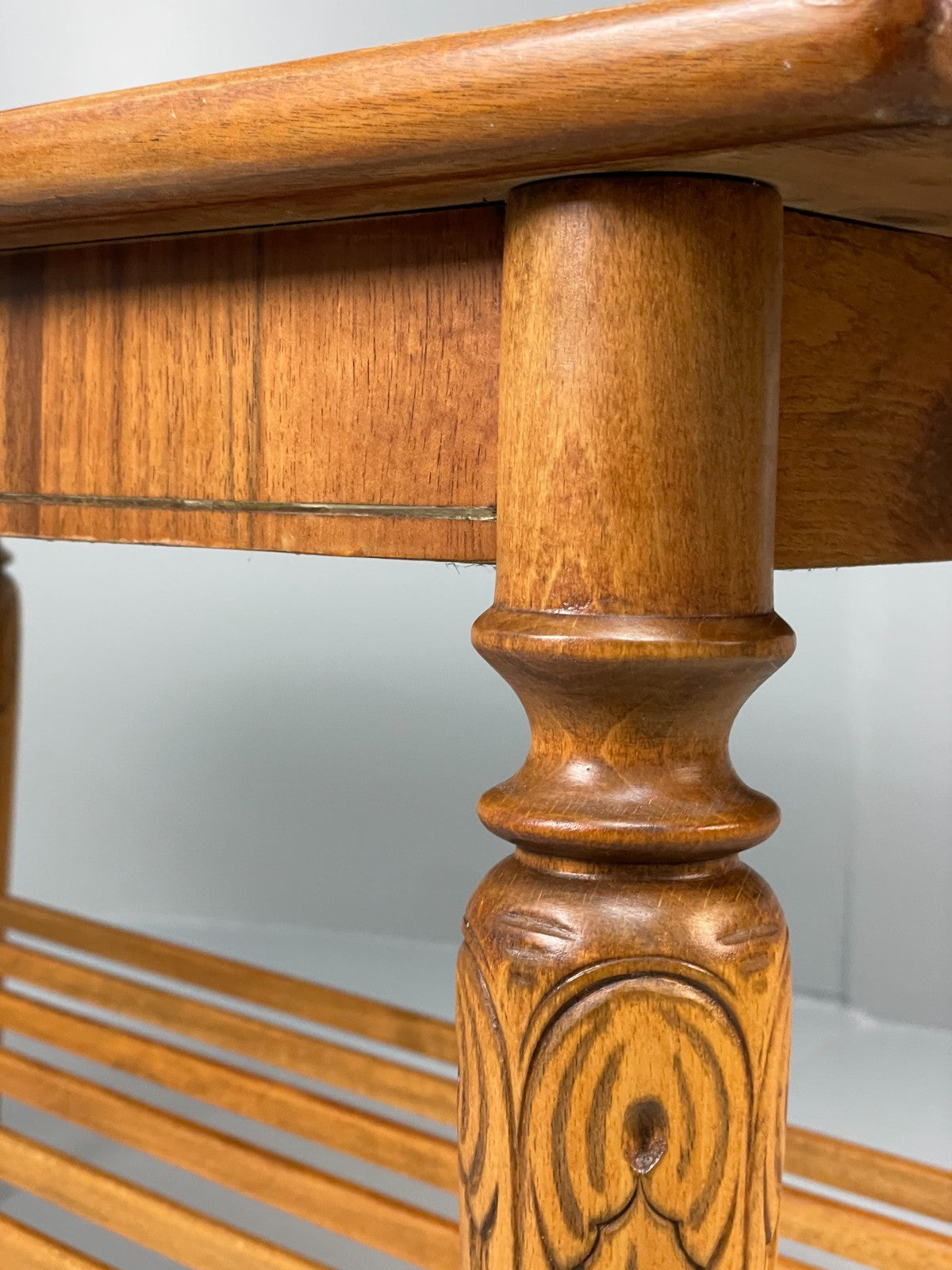 Vintage Walnut Coffee Table - Carved 1960s Magazine Rack Brass EB10874 MWOO19