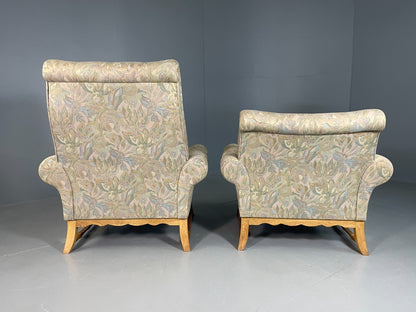 2 Danish Lounge Chairs Kjaernulf Oak Floral Cotton Vintage Retro EB6749 MNOR11