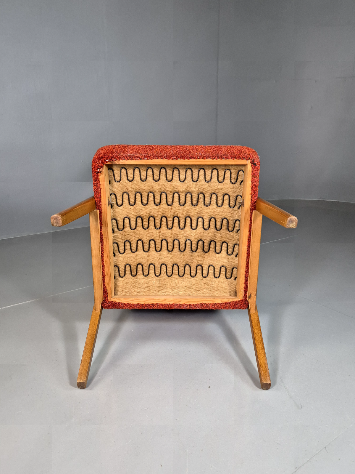 Vintage Swedish Lounge Chair Orange Beech Wood Frame Retro 1960s MCM EB7244 MNOR5