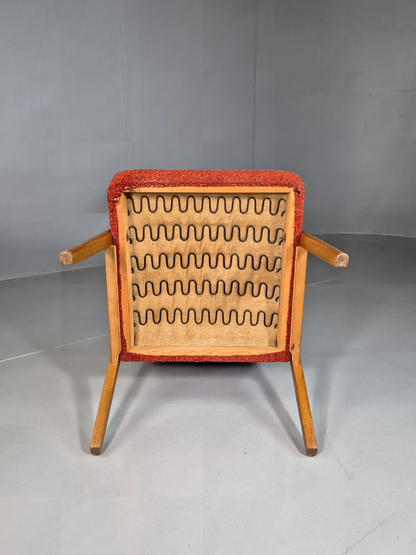 Vintage Swedish Lounge Chair Orange Beech Wood Frame Retro 1960s MCM EB7244 MNOR5