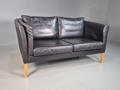 Vintage Danish 2 Seat Sofa Black Leather 1980s Retro MCM EB7625 M2SS - UKDK FURNITURE