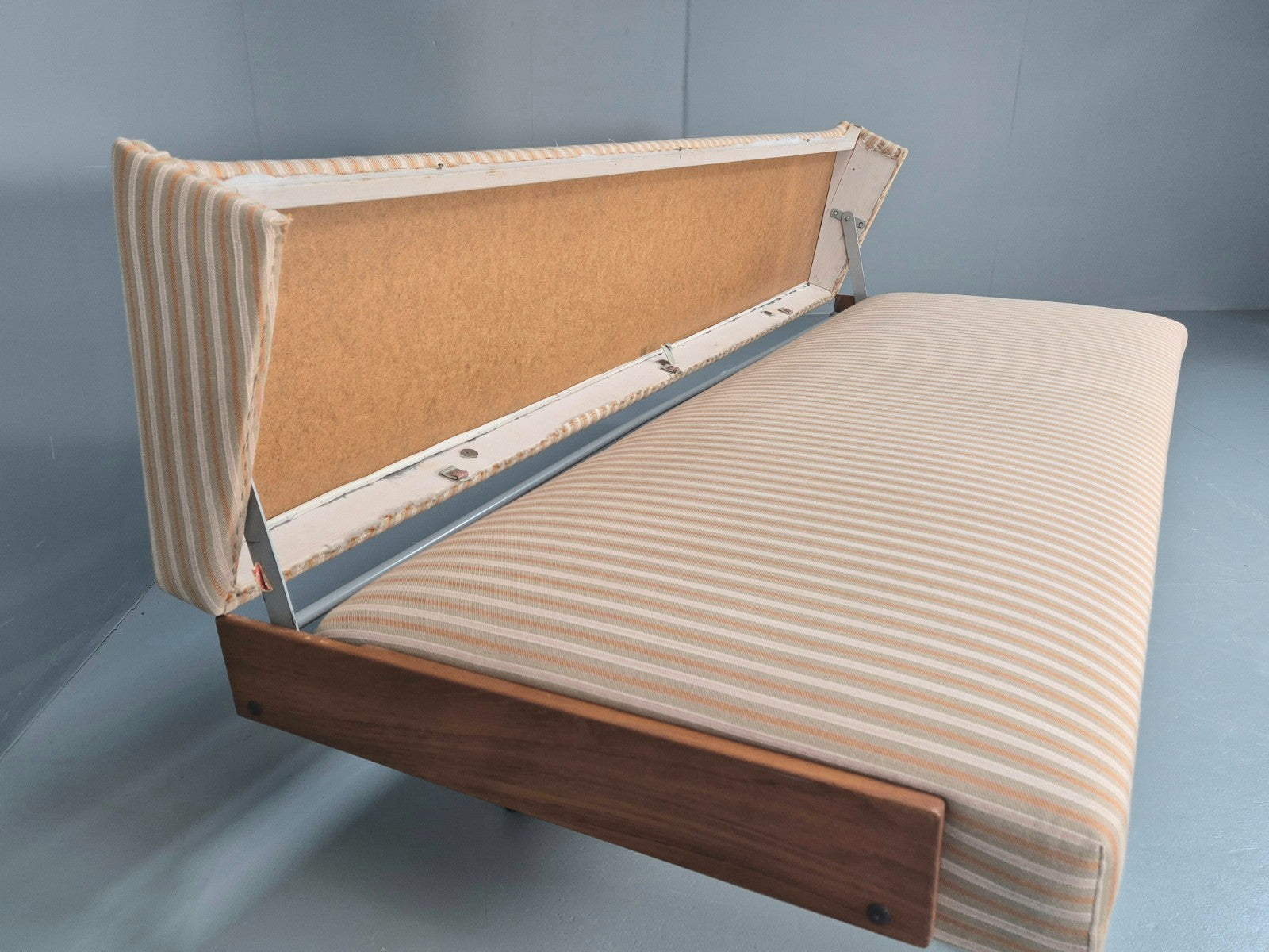 Danish Mid Century Day Bed Teak and Striped Cotton 1960s Retro EB10408 M4SS7