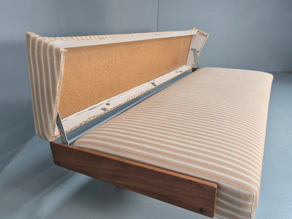 Danish Mid Century Day Bed Teak and Striped Cotton 1960s Retro EB10408 M4SS7