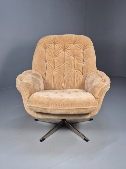 Vintage Swivel Chair Beige Velour 1970s Retro Danish Mid Century EB9313 MNOR - UKDK FURNITURE