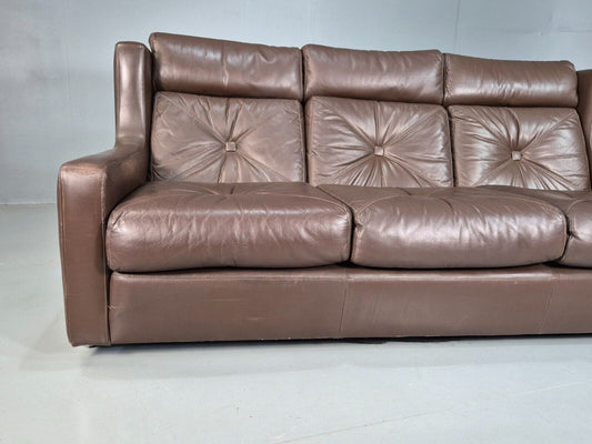 Vintage Danish 3 Seat Sofa Brown Leather Wing Back 1970s Retro MCM EB7977 M3SS - UKDK FURNITURE
