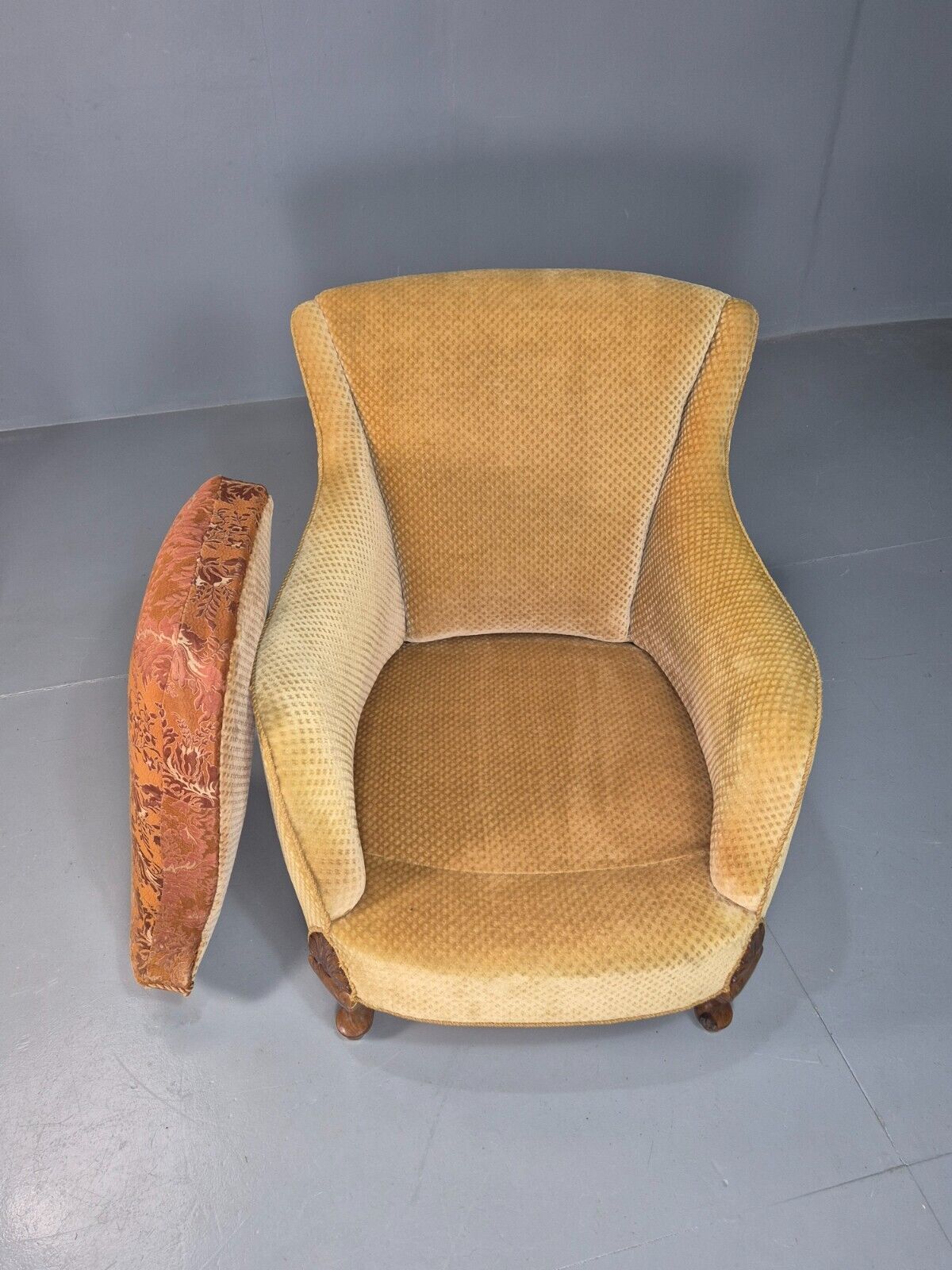 Antique Danish Gold Cotton & Mahogany Armchair EB8053 VCLO - UKDK FURNITURE