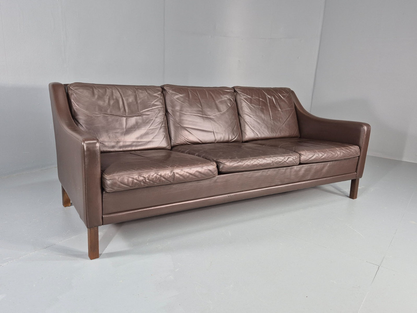 Vintage 3 Seat Leather Sofa 1970s Danish Brown Mid Century Retro EB10519 M3SS0