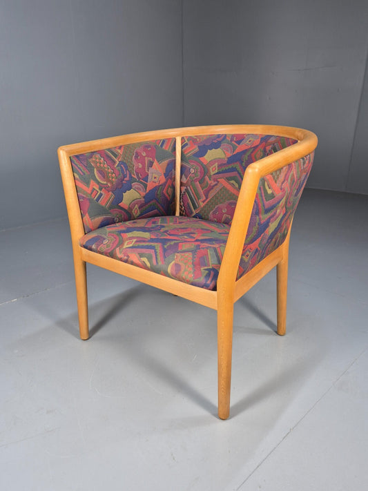 Vintage Danish Tub Chair 1980s Upholstery Beech Frame Retro MCM EB9289 MNOR - UKDK FURNITURE