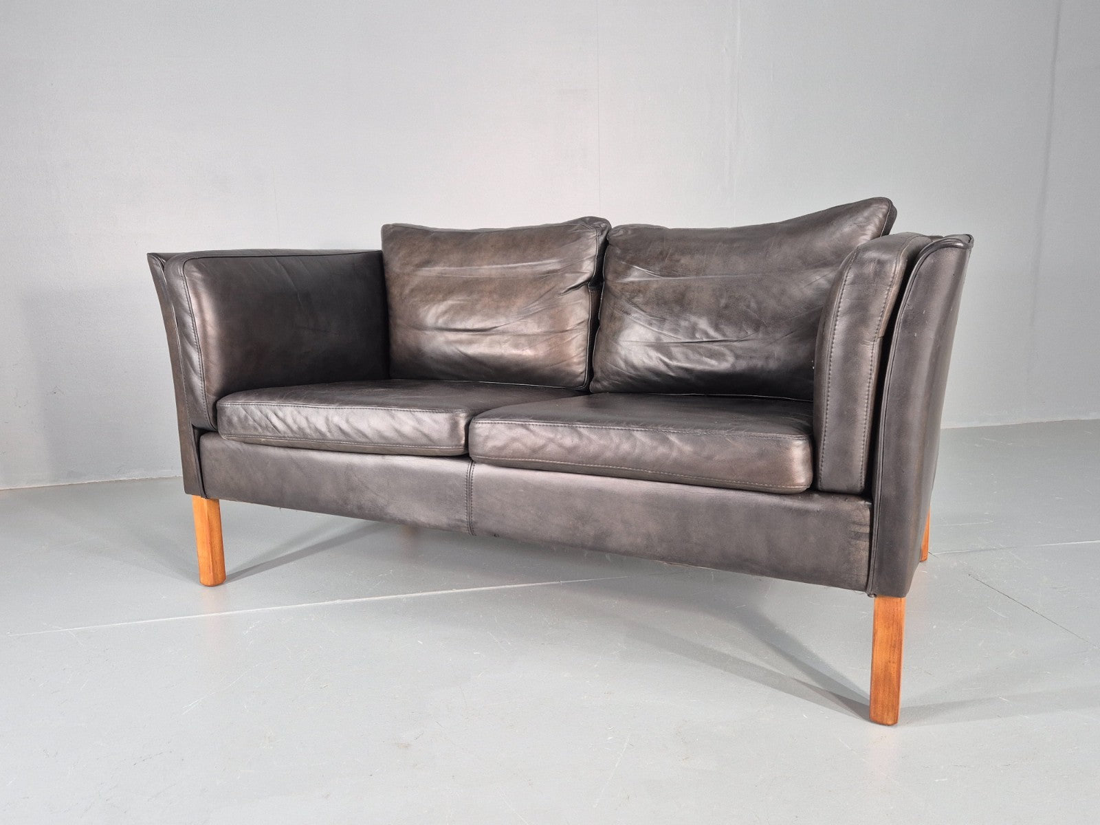 Vintage 2 Seater Sofa Black Leather Danish Retro Mid Century EB10477 M2SS5