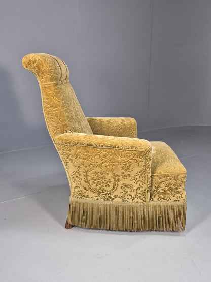 Vintage Danish Lounge Chair Green Moquette Tassels Antique 1900s EB8458 VCLO - UKDK FURNITURE