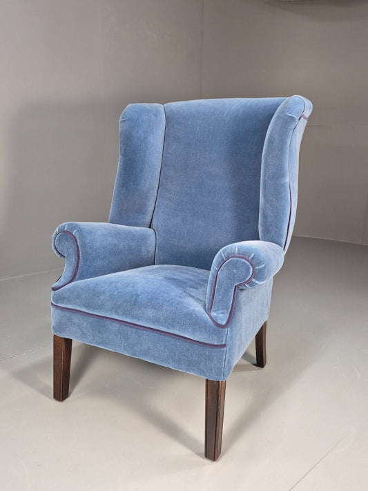 Vintage Wingback Lounge Chair Blue Velvet Antique Style EB9693 VNOR - UKDK FURNITURE