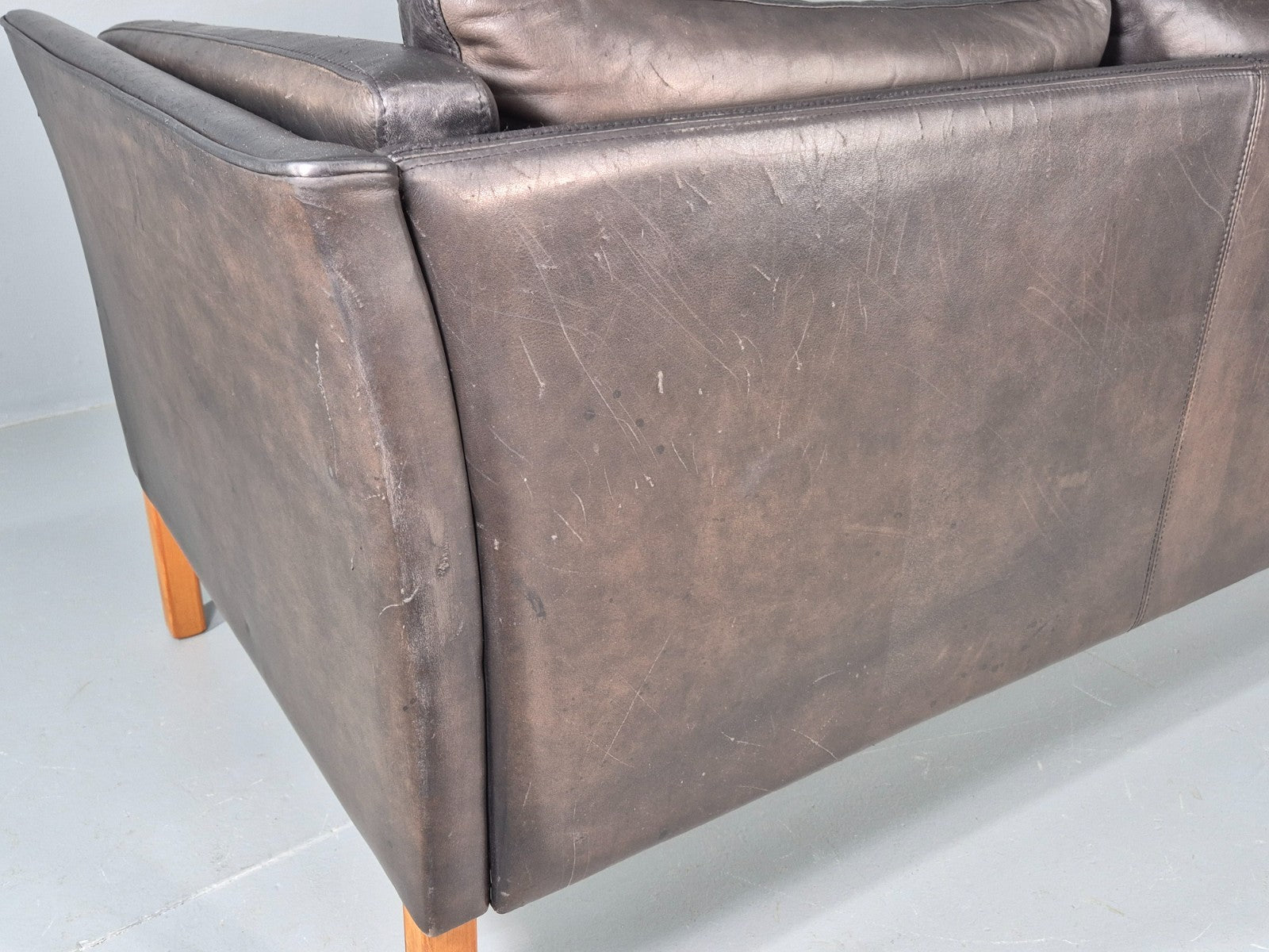 Vintage 2 Seater Sofa Black Leather Danish Retro Mid Century EB10477 M2SS13
