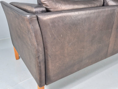 Vintage 2 Seater Sofa Black Leather Danish Retro Mid Century EB10477 M2SS13