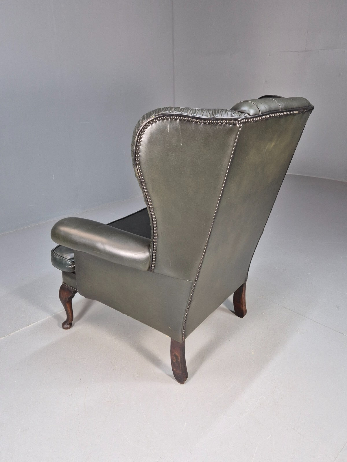 Vintage Chesterfield Armchair Green Leather Pleated Button Back EB9485 VLEA - UKDK FURNITURE