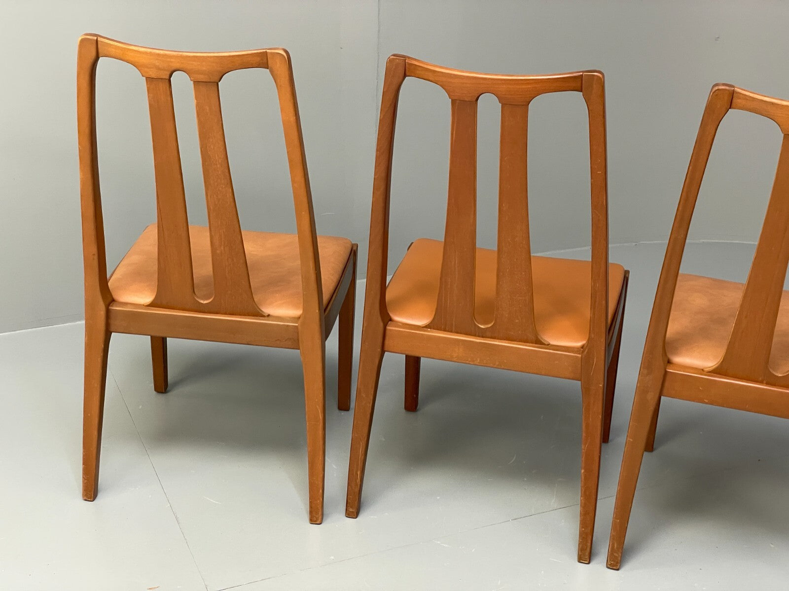 Vintage Nathan Tan Dining Chairs Set Of 4 Vinyl Mahogany 1970s EB9728 MDIN - UKDK FURNITURE