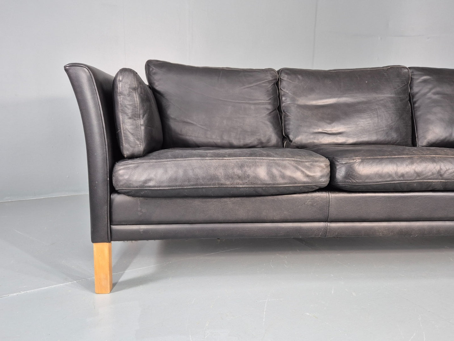 Vintage 3 Seat Sofa Danish Black Leather Mid Century Retro 1980s EB10483 M3SS2